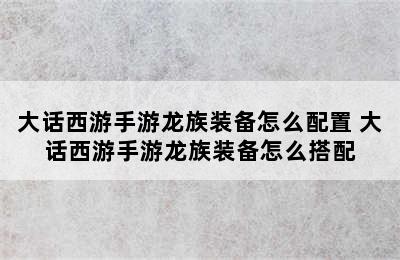 大话西游手游龙族装备怎么配置 大话西游手游龙族装备怎么搭配